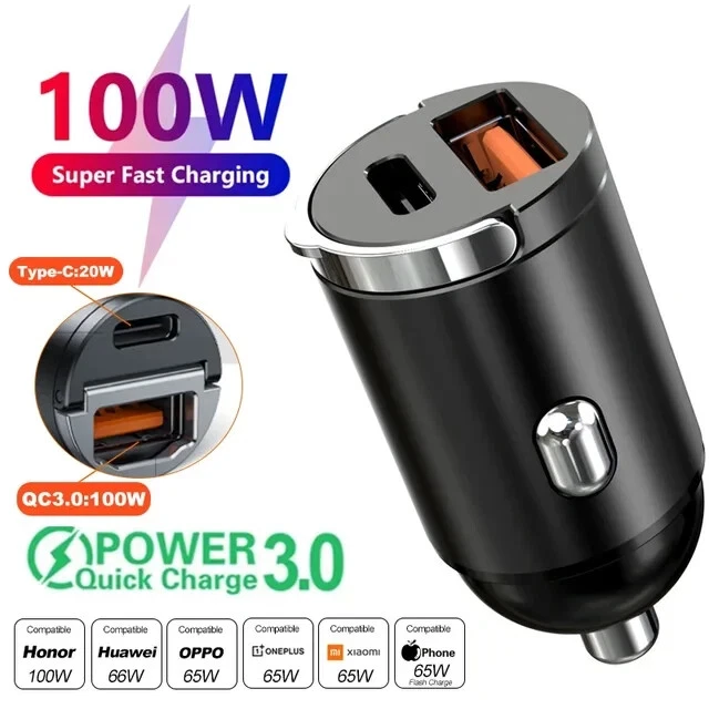 Mini PD QC Fast Charging 200W Car Charger USB C Car Phone Charger Pull Ring - Image 1 of 1
