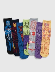 New Gap Kids Marvel Avengers Crew Socks 7 Pack Size Medium Shoe Size 13-2 - Picture 1 of 3