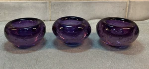 Set of 3 Glass Votive Tea Light Candle Holder - Purple- Heavy - Picture 1 of 5