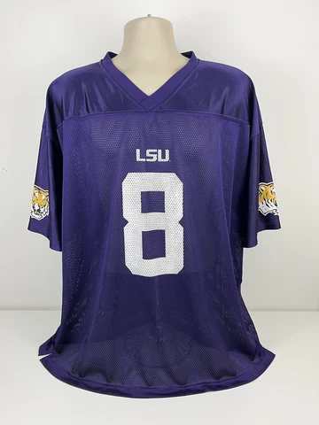 LSU Tigers Purple #8 Football Jersey Mens Sz XXL 2XL Pro Edge NCAA Polyester EUC Cover