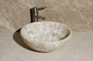 Fregadero de recipiente de mosaico de ónix 16,5"" x 6"" de alto blanco (R-W-007) V-VMR-R-16W #7 - Imagen 1 de 4