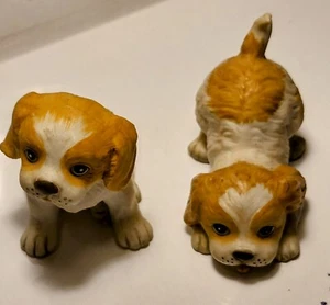 Pair Homco Puppy Dog    Spaniels # 1407 Gold White Porcelain Figurines - Picture 1 of 9