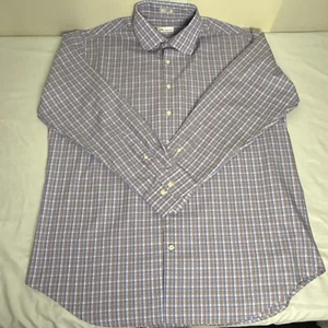 Camicia elegante Peter Millar manica lunga con bottoni blu viola taglia XL uomo - Foto 1 di 11