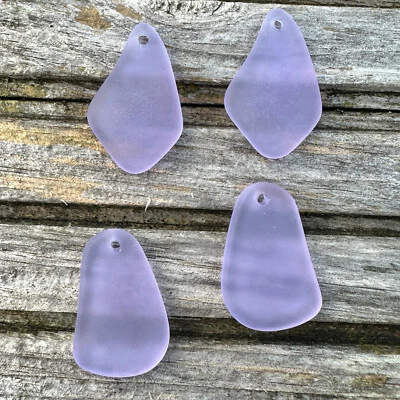 4 Pieces Cultured Sea Glass Freeform Pendants, Drilled 26-30mm - Periwinkle - Image 1 of 4