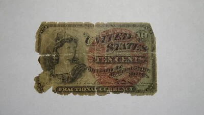 1863 $.10 Fourth Issue Fractional Currency Obsolete Bank Note Bill! 4th Filler - Image 1 of 2