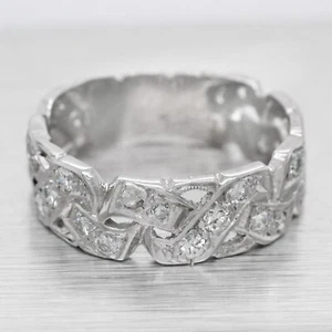 Antique Art Deco 1 ctw Diamond Braided Men's Wedding Band Ring - 14k White Gold - Picture 1 of 7