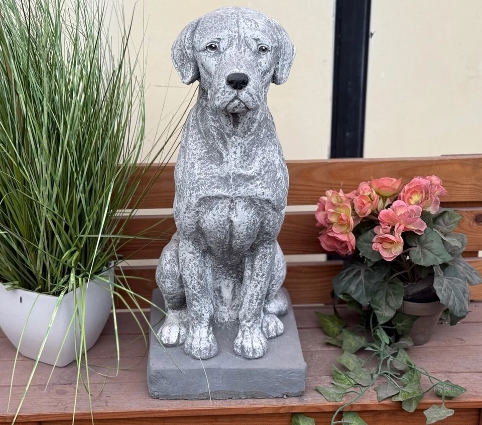 STONE AND STYLE Statua in pietra cane grande altezza 48 cm resistente al gelo resistente alle intemperie statua da giardino 16,6 kg