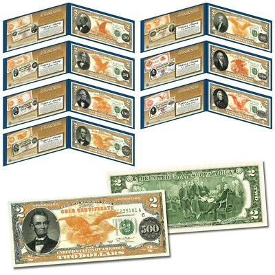 1882 Series Gold Certificates Complete Set of 7 on Modern U.S. Genuine $2 Bills - Image 1 of 3