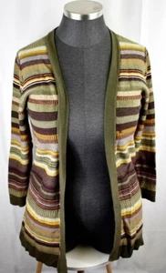 Christopher Banks Cardigan Sweater Plus Size L Green Brown Striped Open Front - Picture 1 of 5