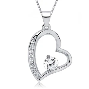 Zirkonia Herz Anhänger Halskette 925 Sterling Silber Kette Geschenk für Damen - Bild 1 von 5
