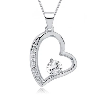 Zirkonia Herz Anhänger Halskette 925 Sterling Silber Kette Geschenk für Damen - Bild 1 von 4
