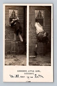 Goodbye Little Girl Lovers at the Window c.1907 Real Photograph Postcard RPPC - Picture 1 of 2