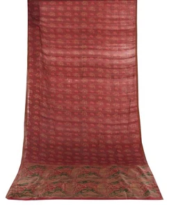 Vintage Saree Abstract Printed Silk Red Saree Indian Running Craft Fabric 5Yard - Picture 1 of 3