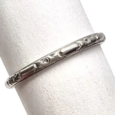 1937 Art Deco Design Platinum Eternity Wedding Band Ring Signed “Wood” Size 5.75 - Image 1 of 4