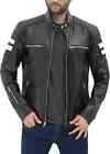 Men Black Café Racer Jacket Genuine Lambskin Leather Motorcycle Biker Jacket