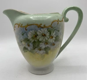 Tirschenreuth Bavaria Pitcher Celadon Green Floral Daisies Handpainted Mtg - Picture 1 of 12