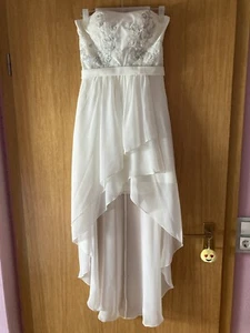 LAONA Kleid Gr. S Bandeaukleid Vokuhila weiß + Rosen Stickerei silber grau - Bild 1 von 5