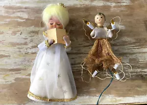 Vintage Weihnachtsdeko Engel Baum Topper Hellsichtiges Kleid Blond + Draht beleuchtet - Bild 1 von 13
