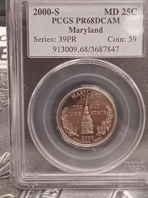 2000-S Silver Maryland Quarter PCGS PR-68 DCAM  SERIES 39PR COIN 59 TP-5678 - Image 1 of 2