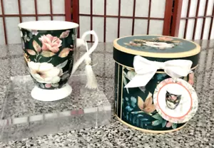 BLUMEN KERAMIKTASSE IN GRÜN & PASSENDE GESCHENKBOX - 11 Unzen - Bild 1 von 14