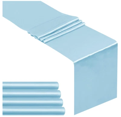 5-Pack Baby Blue Satin Silk Table Runner 12 x 108 Inch Long Table Runner - Image 1 of 4