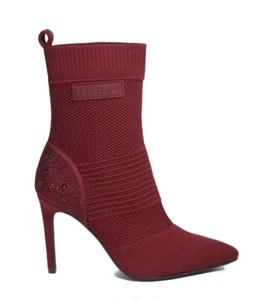 Guess Women’s Sabrinna Stretch Knit Heeled Booties In Wine Size 9 - Picture 1 of 15