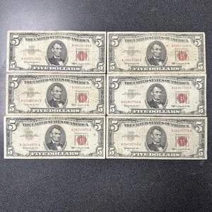 Lot Of 6 United States $5 Banknotes 1963 - FINE  - Picture 1 of 6