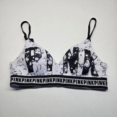 粉色女式文胸 34B 白色花卉文胸无线表带可调节阅读 — 第 1/4 张图片