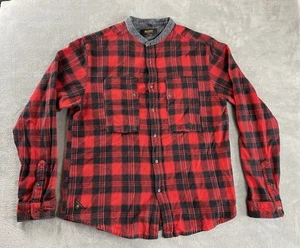 10 Deep Flannel Shirt Men’s XL Long Sleeve Button Red Black Band Collar Street - Picture 1 of 11