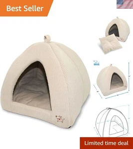 Chic Corduroy Dog & Cat Tent Bed - Enclosed Soft Space for Pets, 16"x16"x14" - Picture 1 of 8