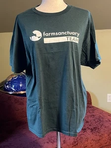 "Farm Sanctuary Team" Hanes Unisex Ecosmart T Shirt Large Green & White - Picture 1 of 5