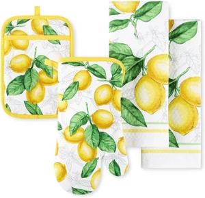 Martha Stewart Lots of Lemons Modern Kitchen Towel, Oven Mitt & White/Yellow - Picture 1 of 12