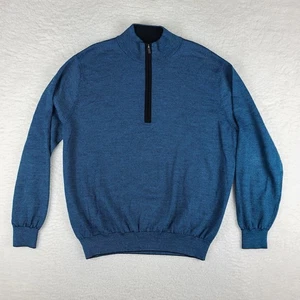 Foot Joy Sweater Mens Large Teal Black Striped Wool FJ Quarter Zip Sweatshirt * - Picture 1 of 13