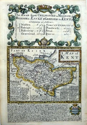 ПОДЛИННАЯ АНТИКВАРНАЯ ГРАВИРОВАННАЯ КАРТА КЕНТ КЕНТЕРБЕРИ ЭМАНУЭЛЯ БОУЭНА c1720 из меди - Изображение 1 из 2