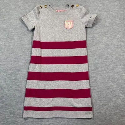 Juicy Couture Dress Girls 10 Gray Pink Striped Knit Casual Logo Preppy Crest - Image 1 of 4