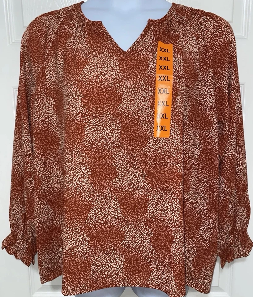Blusa Jessica Simpson Manga Larga Cuello en V Naranja Talla XXL 1X 2X Top Túnica Foto 1 de 4