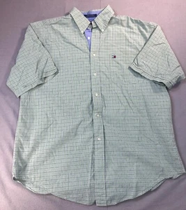 Tommy Hilfiger Shirt XL Mens Green Red Gray Check Short Sleeve Button Up - Picture 1 of 12