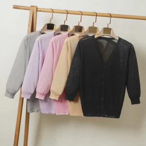 Womens Knit Short Sleeve Cardigan Shawl Jacket Air-conditioned Shirt Summer - Picture 1 of 16