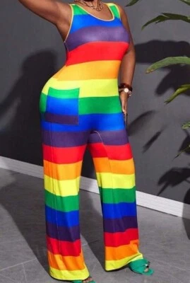 Plus Size Multi Color Swoop Neck Long Flowy Wide Leg Jumpsuit With Pockets - Image 1 of 2