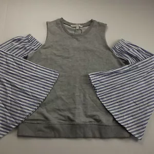 Free Generation Womens Top Size Medium Gray Jersey Cold Shoulder Bell Sleeves - Picture 1 of 7