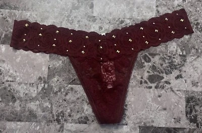 NUEVO CON ETIQUETAS BRAGAS TANGA VICTORIA'S SECRET ROSA L GRANATE DORADO TACHUELA ENCAJE FLORAL RARAS Foto 1 de 3