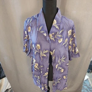 Vintage Alfred Dunner lila/geblümt Button Down Bluse Damen 18 Kurzarm - Bild 1 von 5