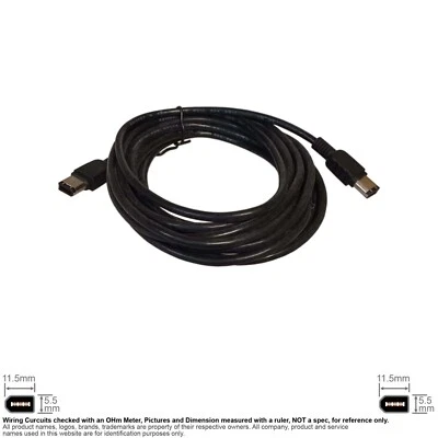 Cable Firewire IEEE 1394 400Mbps 6-Pin Male Male Black 15FT #142108 - Image 1 of 2