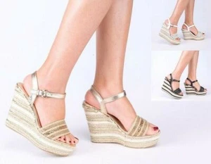 SANDALIAS MUJER TACÓN CUÑA VERANO PEEP TOE CORREA AL TOBILLO - Imagen 1 de 28