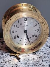 Vintage Wind Up Mechanical Brass Chelsea Boston Ship Clock - Runs Chimes w/Key
