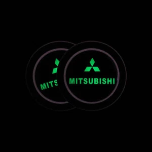 Brand New 2PCS Mitsubishi Glows In The Dark Green Real Carbon Fiber Car Cup - Picture 1 of 9