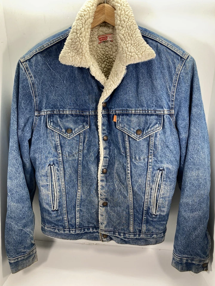 Chaqueta de Camionero Levis Orange Tab Sherpa Denim Hombres Talla 40 Azul A Presión De Colección EE. UU. Foto 1 de 4