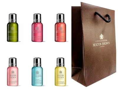 Molton Brown Damen Duschgel Geschenkset (6 x 30 ml Flaschen) & Molton Brown Tasche