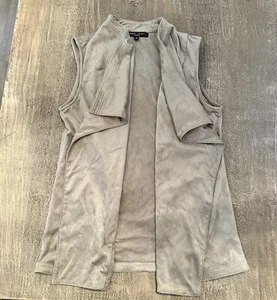 Vest Cardigan Womens Small Brown Tan Faux Suede Sleeveless Open - Picture 1 of 7