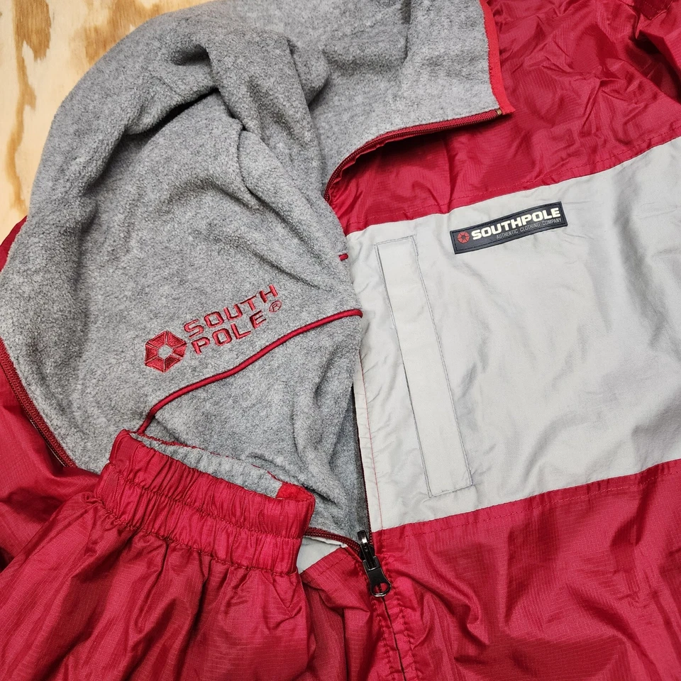 Chaqueta Southpole Vintage Hombres XL Rojo Gris Polar Reversible Puffer Jacket 54x29 Foto 1 de 4
